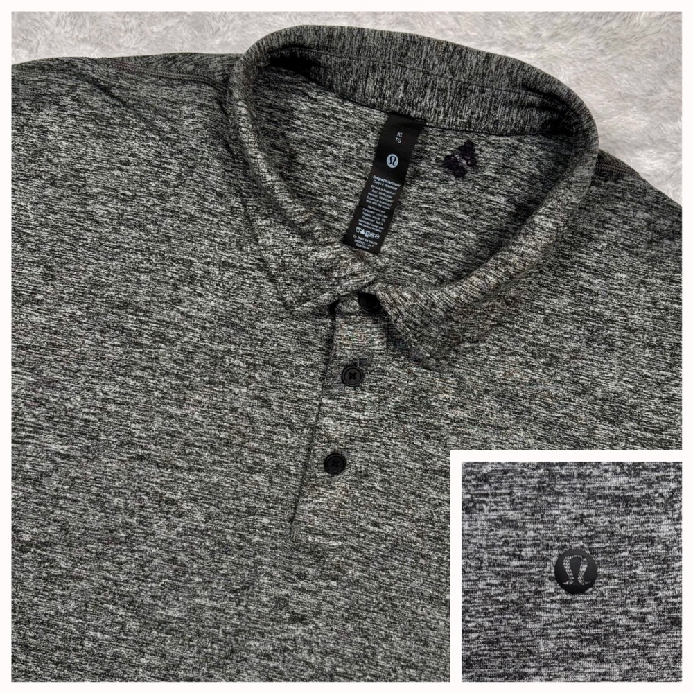Lululemon Evolution Polo Shirt Mens XL Heathered Black Short Sleeve Stretch Tech